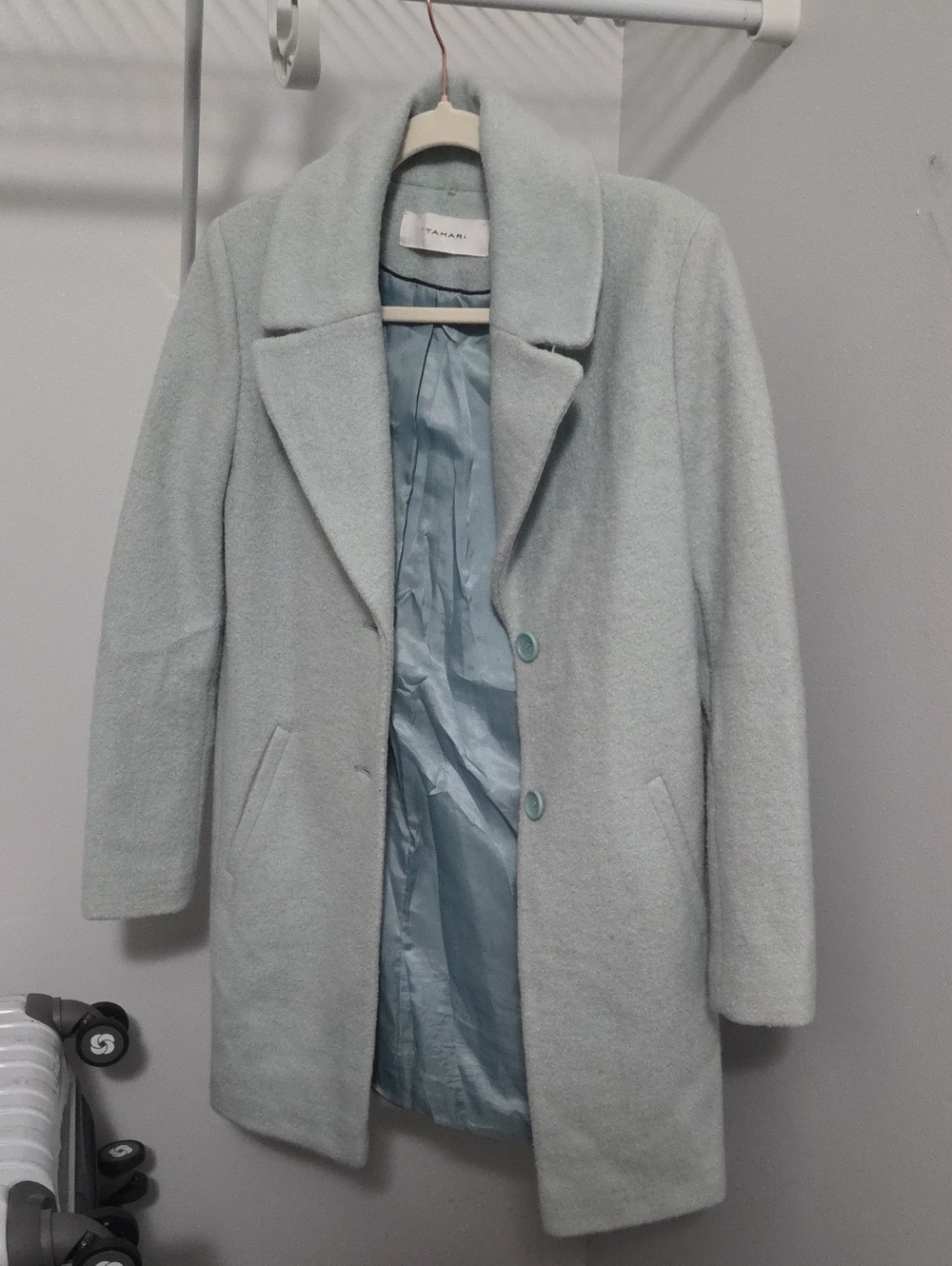 Tahari Light Blue Wool-Blend Single-Breasted Pea Coat